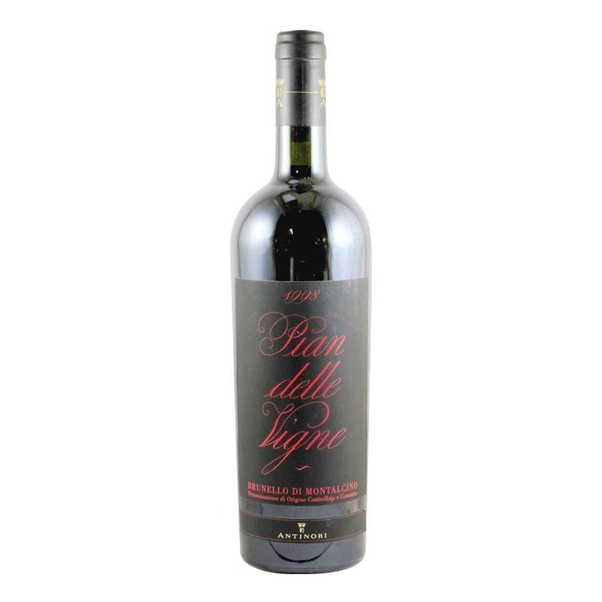 Bottle of Vino Rosso Pian delle Vigne Brunello di Montalcino DOCG by Antinori, 75 cl, showcasing elegant design.