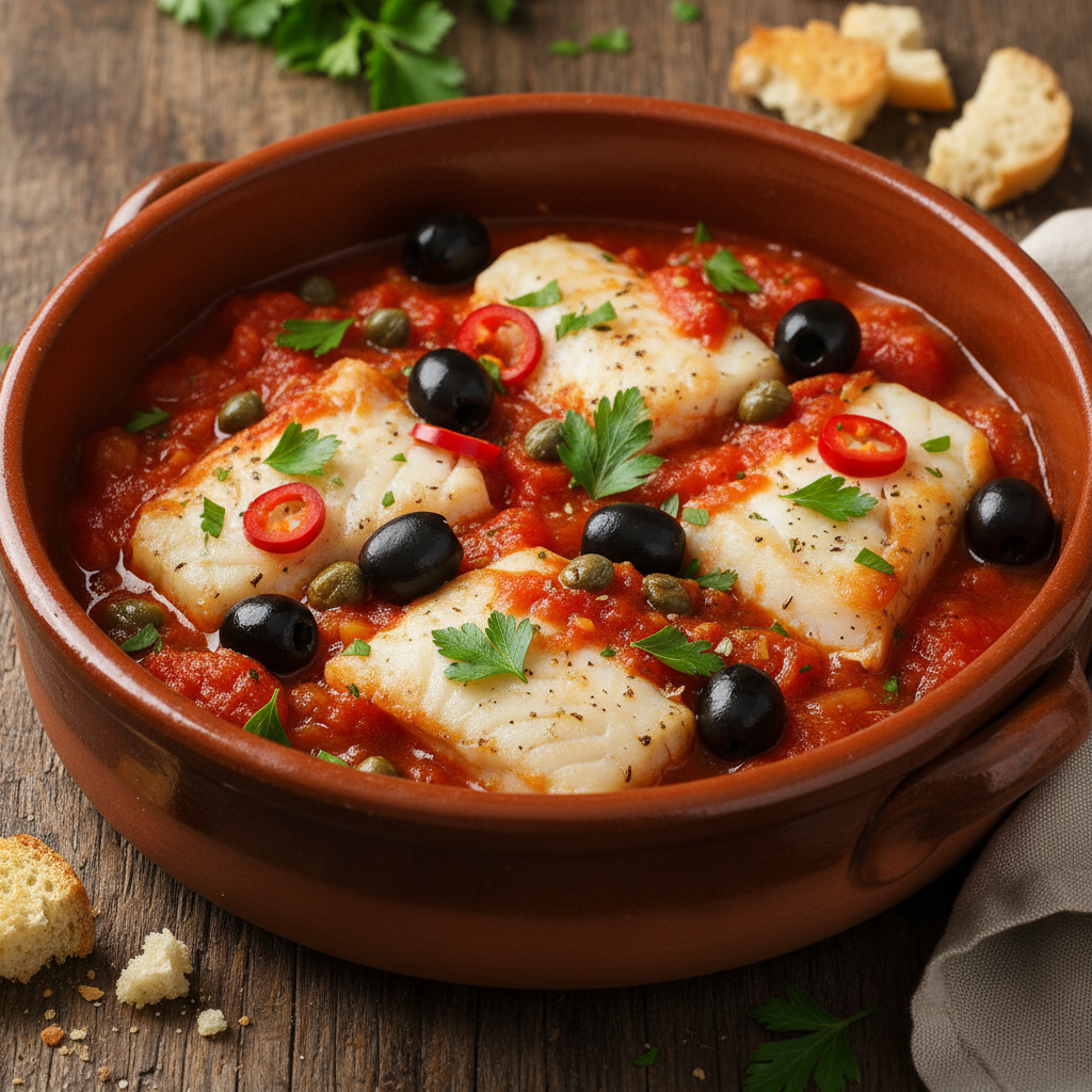 Baccalà alla Calabrese con Olive, Capperi e Pomodoro