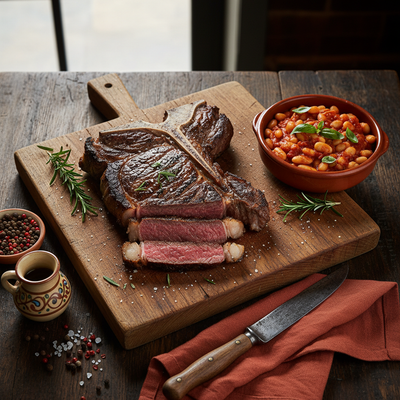 Bistecca alla Fiorentina con Fagioli all'Uccelletto