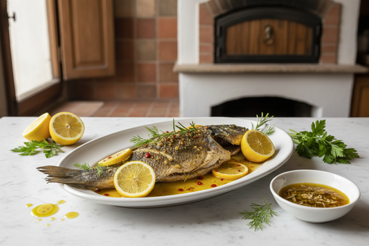 Branzino al Forno con Colatura di Alici e Limoni di Calabria