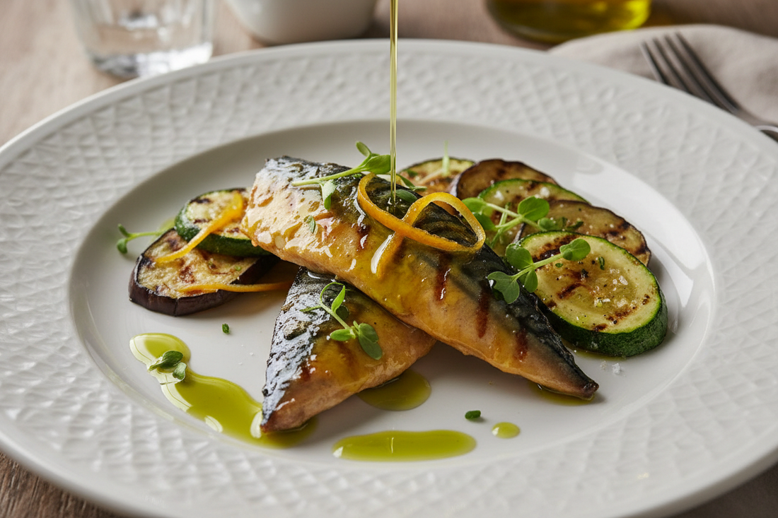 Filetti di Sgombro al Bergamotto con Verdure Grigliate
