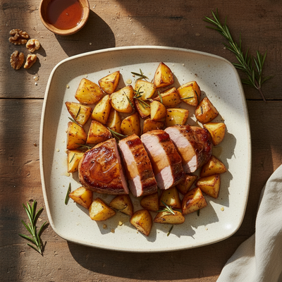 Filetto di Maiale al Miele di Fiori con Patate al Forno