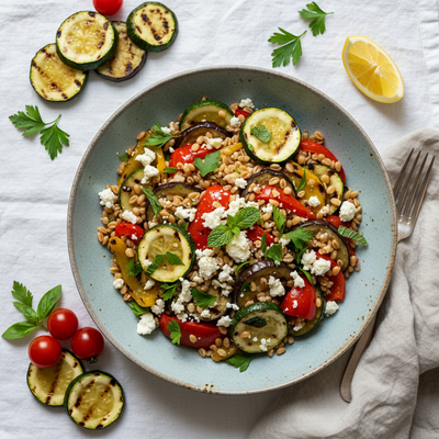 Insalata di Farro con Verdure Grigliate e Feta
