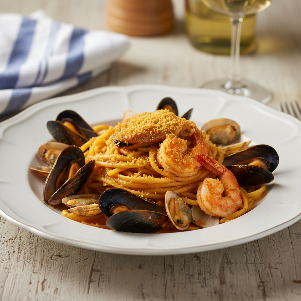 Linguine allo Scoglio con Bottarga di Muggine