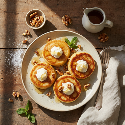 Pancakes alla Ricotta con Miele e Noci