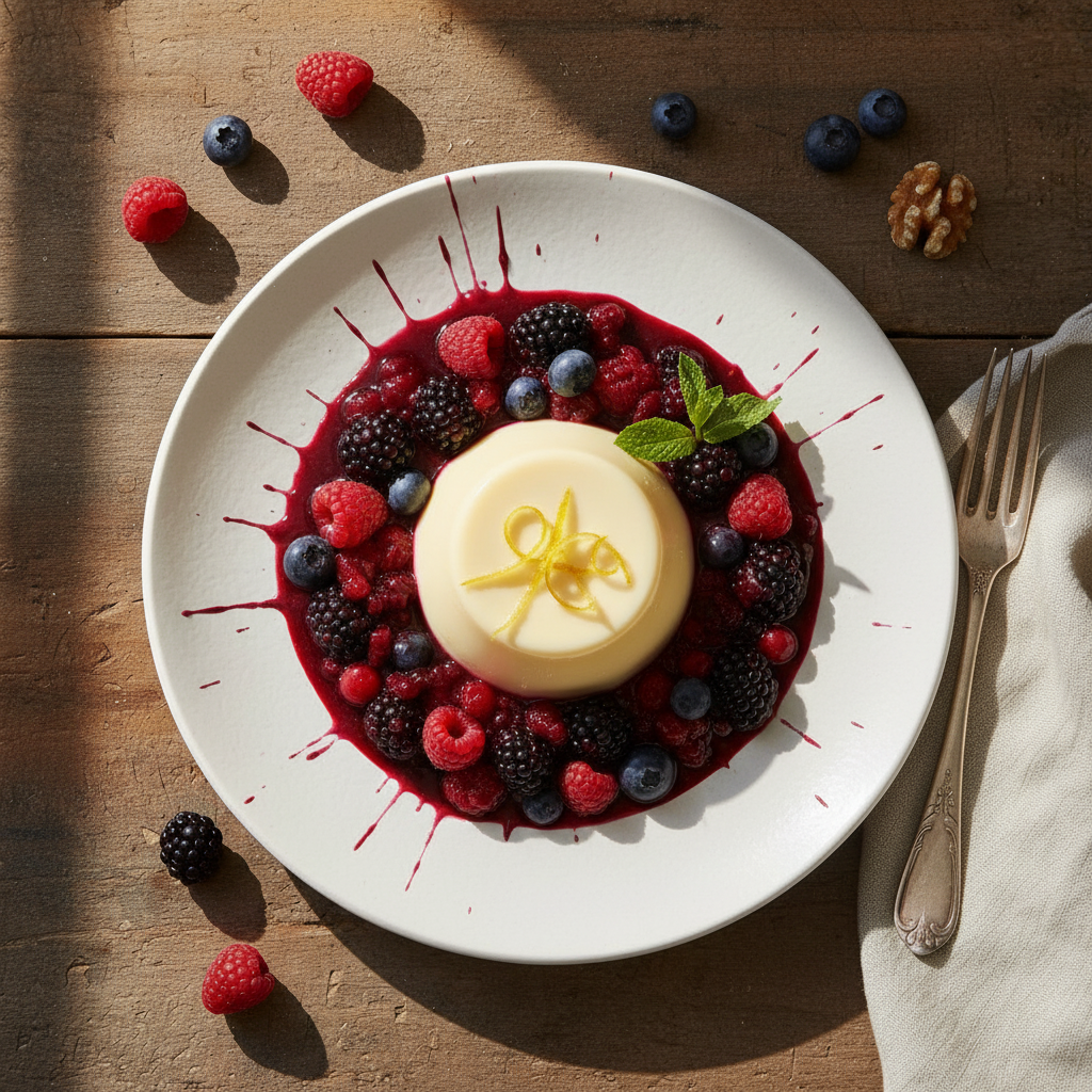 Panna Cotta al Limoncello con Coulis di Frutti di Bosco