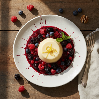 Panna Cotta al Limoncello con Coulis di Frutti di Bosco