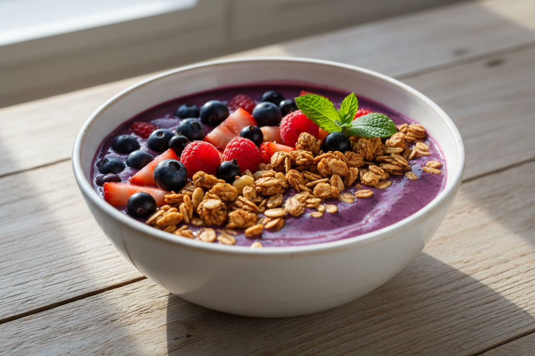 Smoothie Bowl mit Bio-Heidelbeernektar Alce Nero