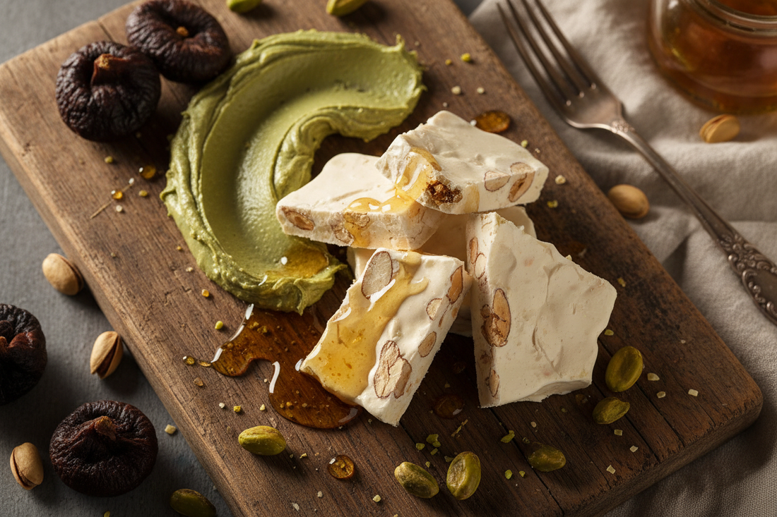 Dessert au Nougat de Bagnara, Crème de Pistache et Figues Sèches Calabraises