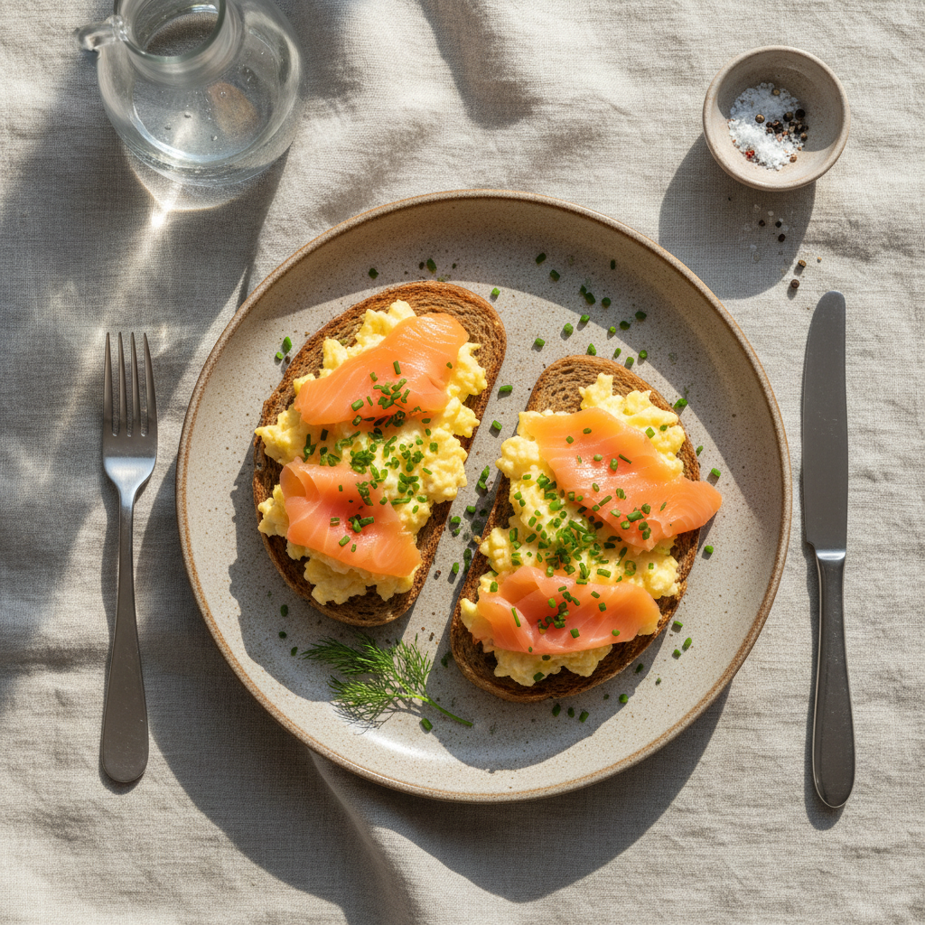 Uova Strapazzate con Pane di Segale e Salmone