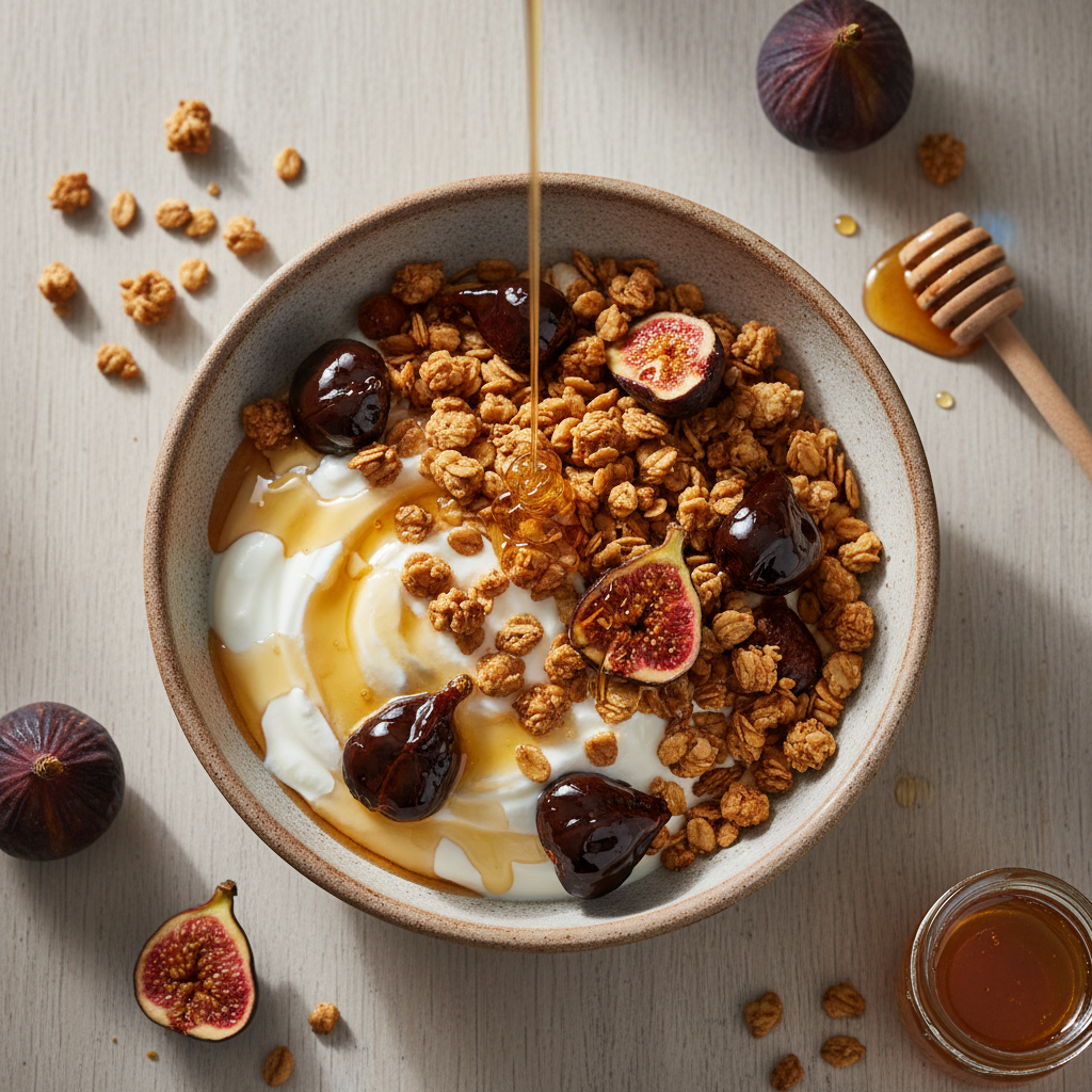 Yogurt con Granola, Miele Calabrese e Fichi Secchi