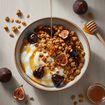 Yogurt con Granola, Miele Calabrese e Fichi Secchi