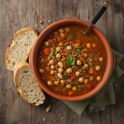 Zuppa di Legumi con Pane Casereccio Tostato
