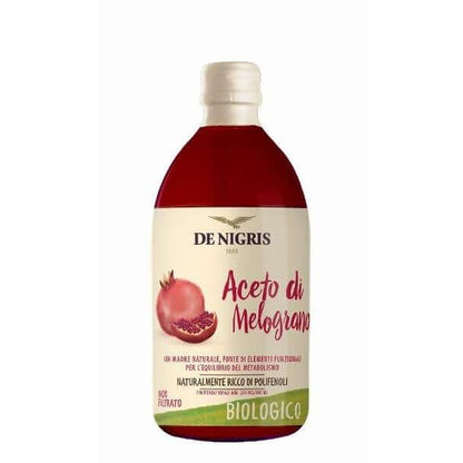 Aceto di Melograno Biologico 500 ml, ideale per insalate e grigliate, ricco di antiossidanti e sapore fresco.