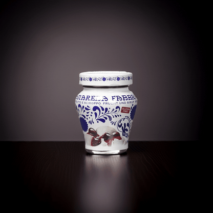 Amarena Fabbri cherry jar - 230 grams of sweet cherries in syrup, perfect for desserts and savory dishes.