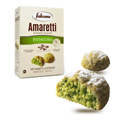 Amaretti Falcone al Pistacchio di Sicilia, dolci morbidi e genuini, senza olio di palma e conservanti.
