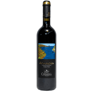 Armacia IGT Calabria Rosso wine bottle with scenic Costa Viola label and distinct design.