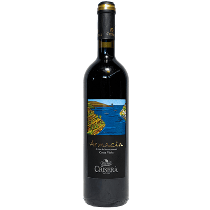 Armacia IGT Calabria Rosso wine bottle with scenic Costa Viola label and distinct design.
