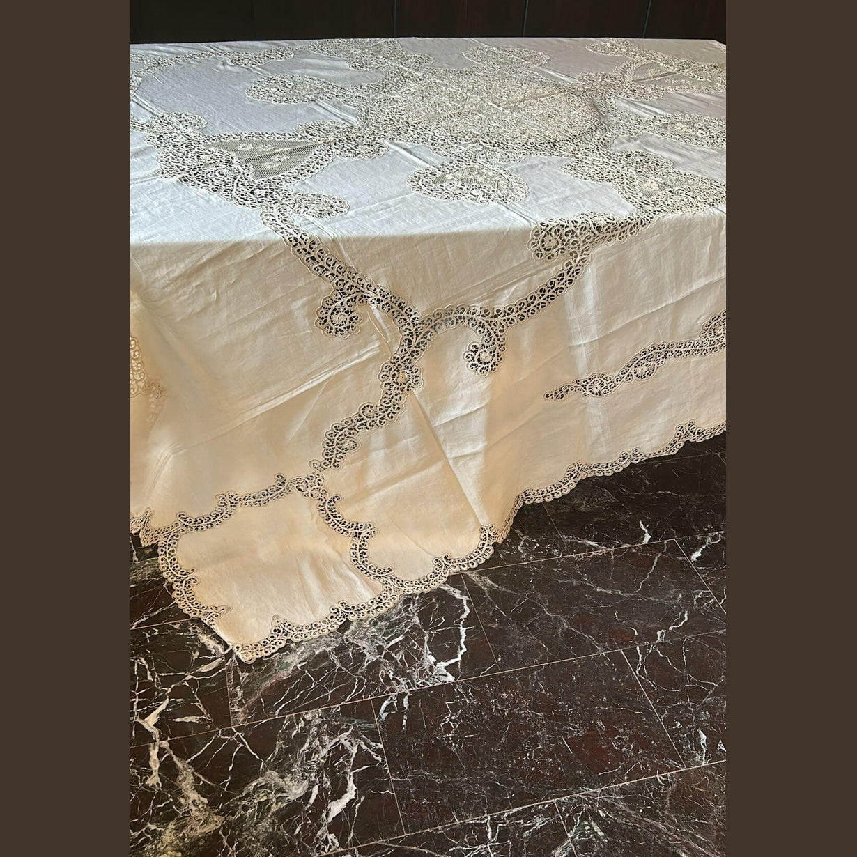 Copriletto di Burano Venzia originale in lino con pizzo, artigianale, anni '50, mai usato, made in Italy.