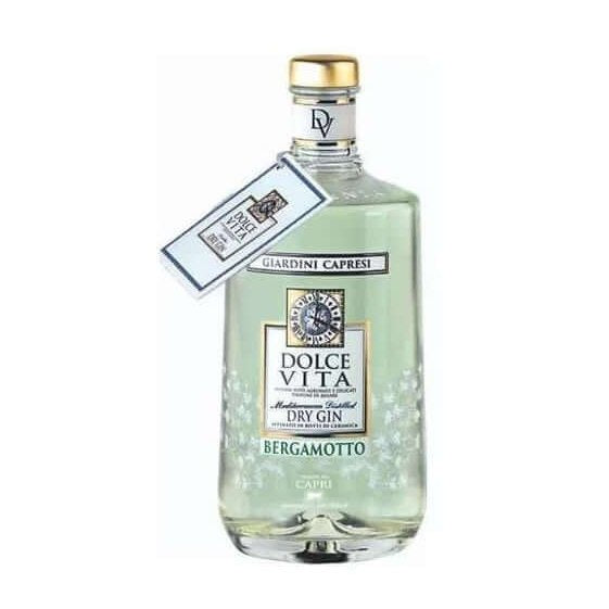 Bottle of Gin Dolce Vita al Bergamotto, 70 cl, showcasing a fresh and harmonious dry gin with herbs and spices.