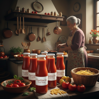 Passata di Pomodoro Artigianale 100% Calabrese 720 ml in glass bottle, traditional Calabrian tomato sauce.