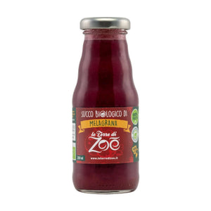 Succo di Melagrana Biologica Calabrese in bottiglia di vetro da 200 ml, prodotto salutistico e rinfrescante.