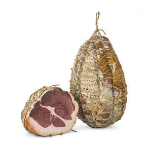 Culaccia di Modena, artisanal cured meat weighing about 5 kg, showing whole and sliced portions.