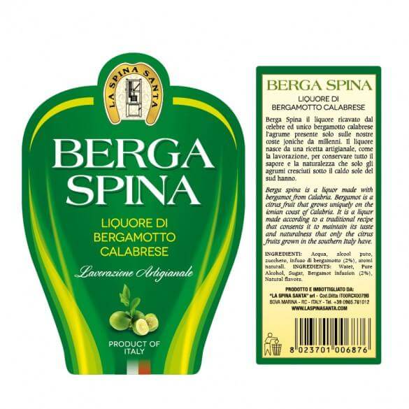 Liquore al Bergamotto BERGA SPINA in bottiglia da 70 cl, prodotto tradizionale calabrese
