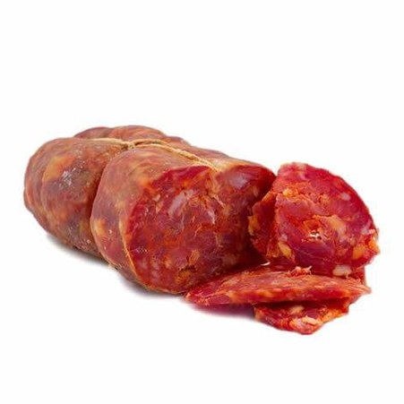 Soppressata Calabrese dolce e piccante, affettata e pronta per servire, con carne di maiali italiani e spezie.